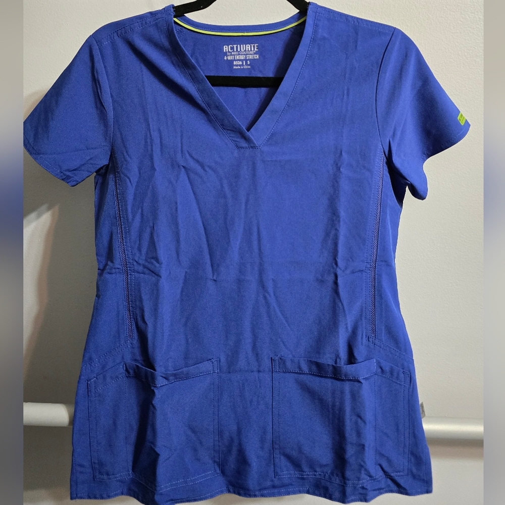 Med Couture Royal Blue V-Neck Short Sleeve Scrub Top